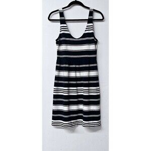 J CREW White Blue Striped Sleeveless Midi Dress (S)